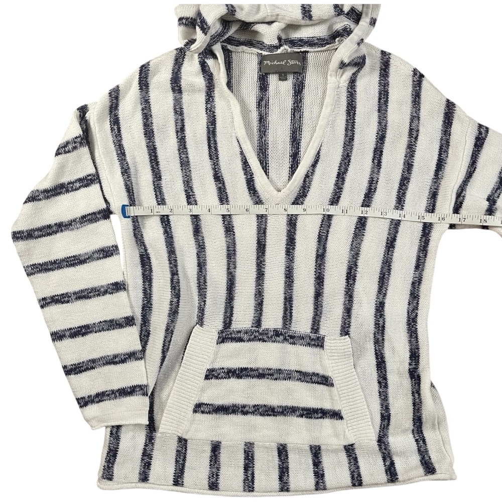 Michael Stars Baja Hoodie Sweater Wht Navy Stripe Kangaroo Pocket Beach Pullover - Picture 6 of 11
